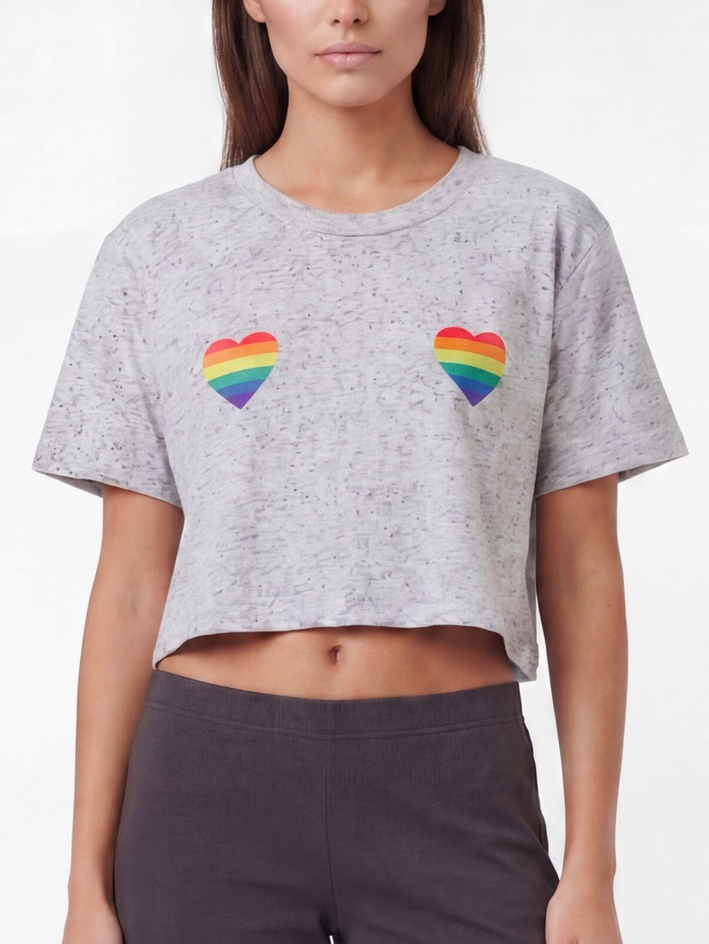 VS PINK | 🌈Rainbow Hearts Cropped T-Shirt Crop Top Loungewear Size Small